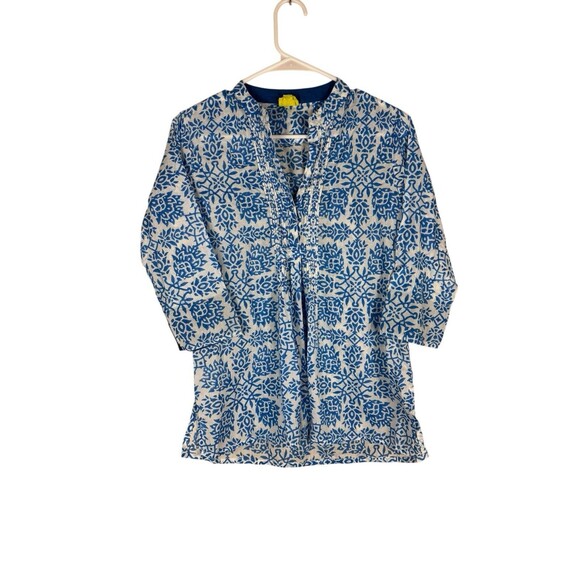 Roberta Roller Rabbit Blue V Neck Top Shirt Size XS Pintuck Cotton Coastal Beach - Picture 1 of 7